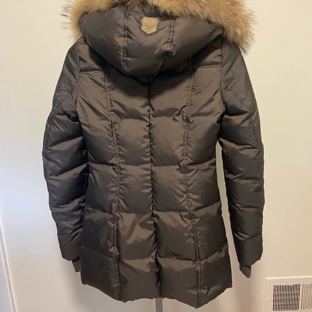 Mackage Black Down Parka Fur Hood Leather Trim - Picture 4 of 11